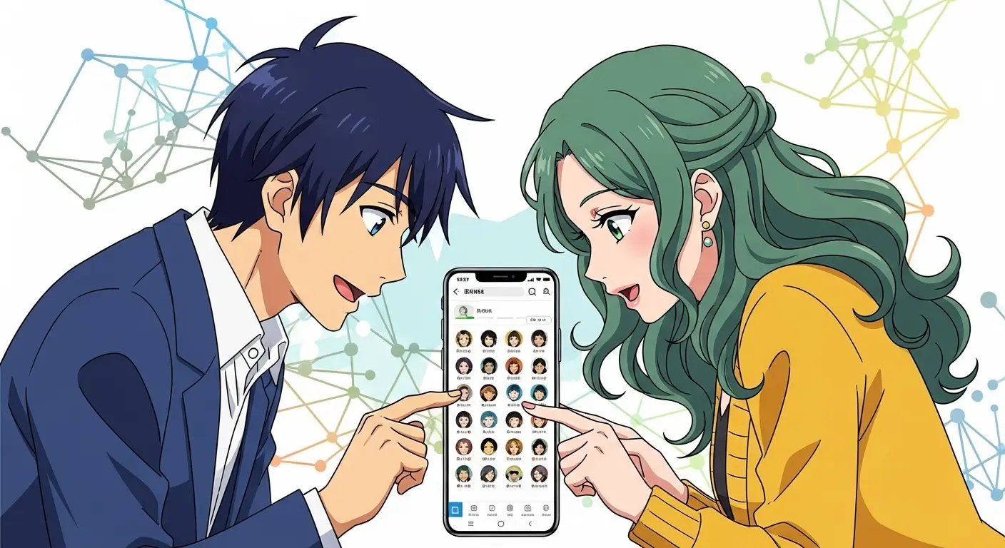 スマートフォンに並ぶ複数のマッチングアプリのアイコン。