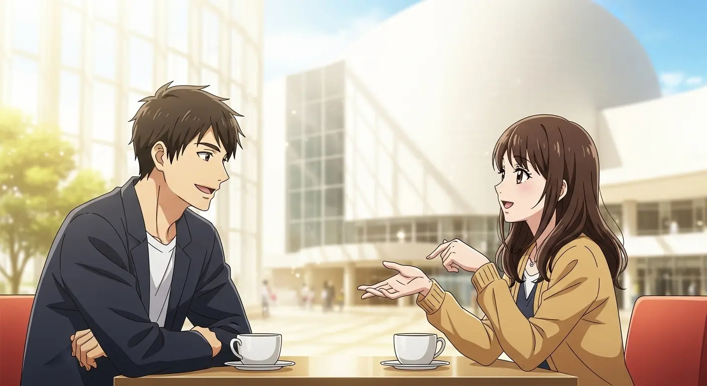 カフェで楽しそうに会話する男女。親密な関係を築く様子