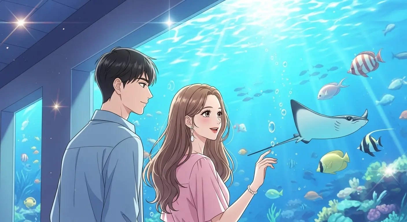 初デートで水族館を楽しむカップル