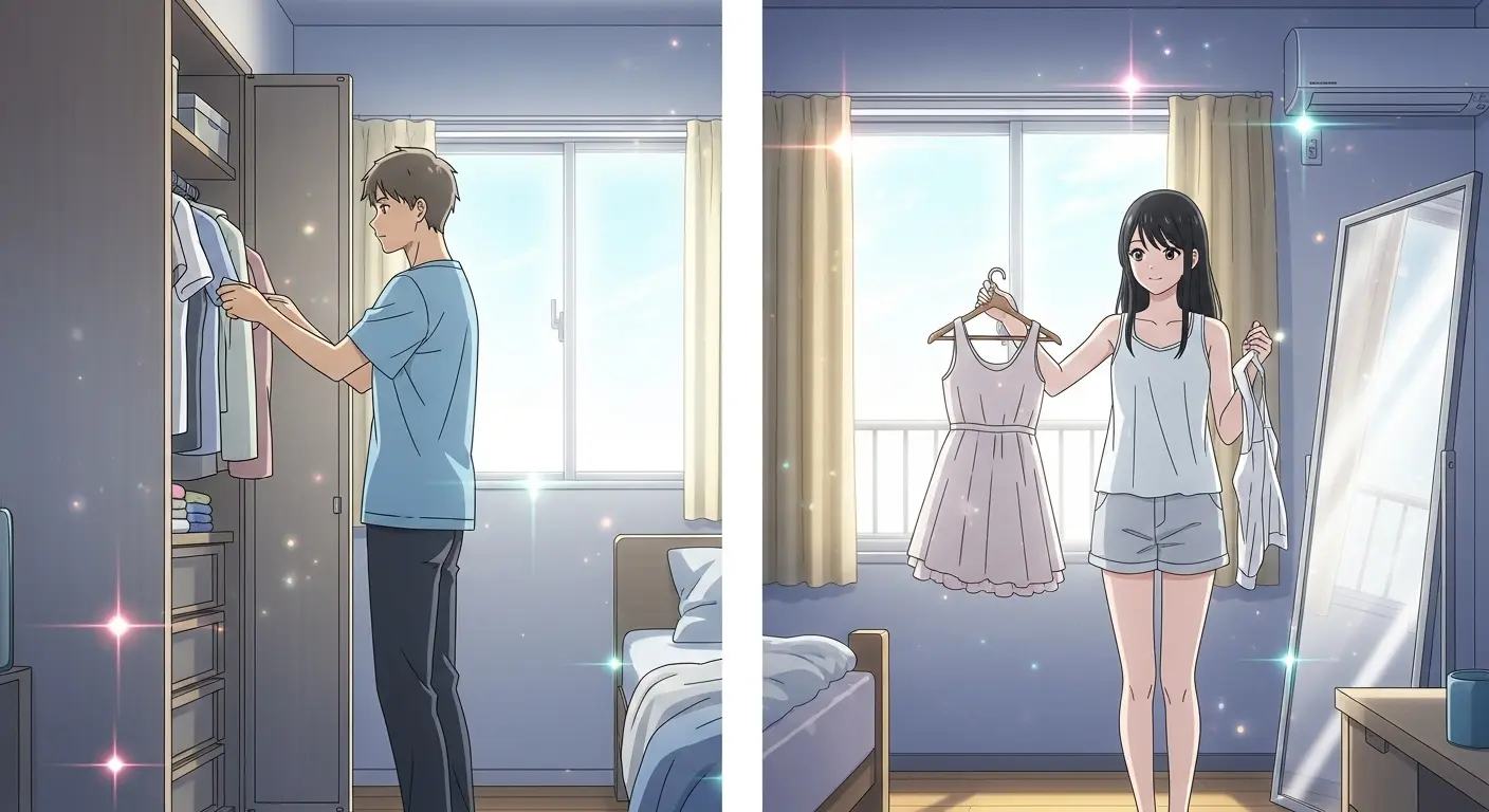 初デートの服装を選ぶ男女