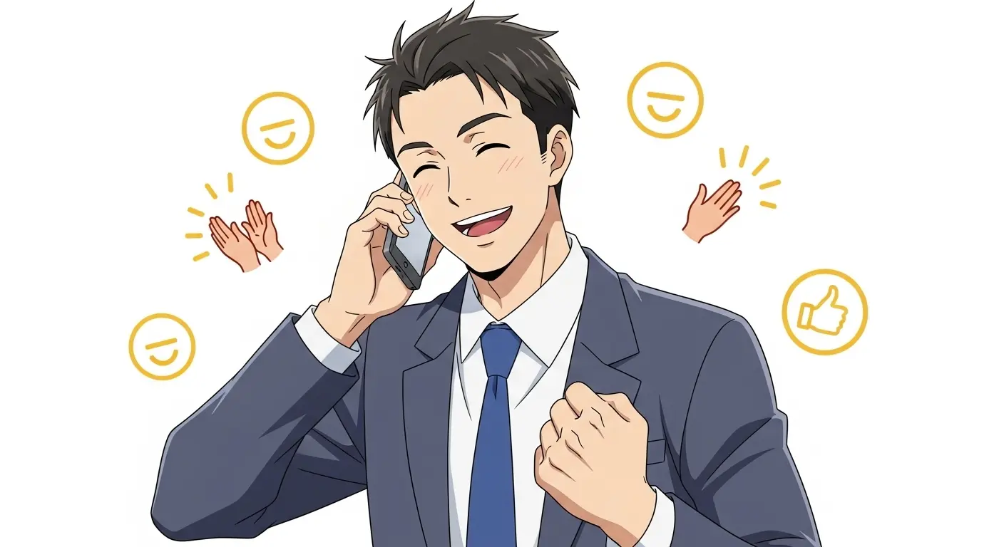 電話で承認欲求が満たされている男性。