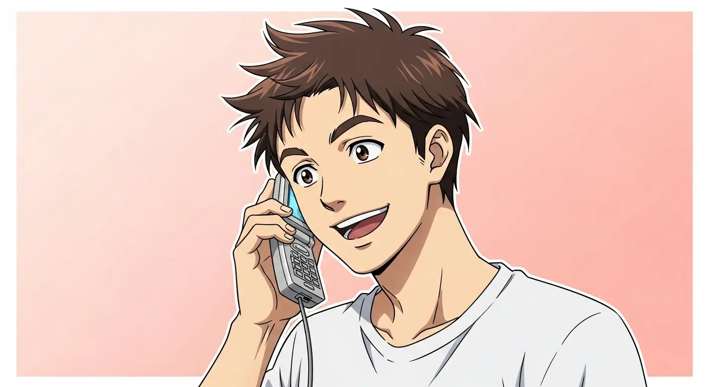 友達として女性と電話している男性。