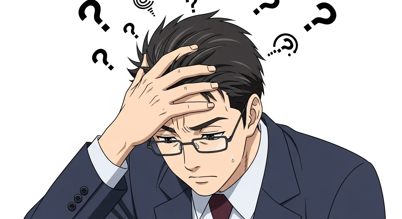 考え込み、ネガティブな想像をする男性。