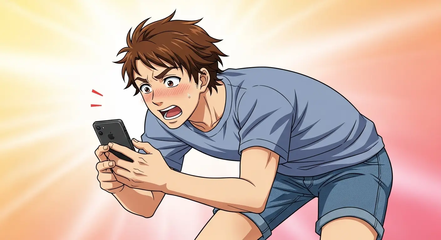 焦って電話で告白しようとしている男性。