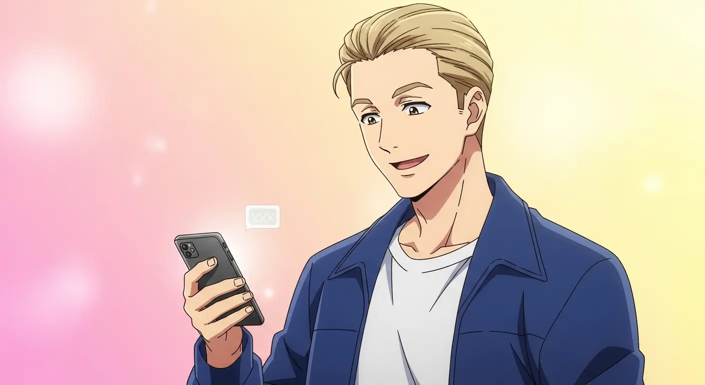 感謝や気遣いのメッセージを送る男性。