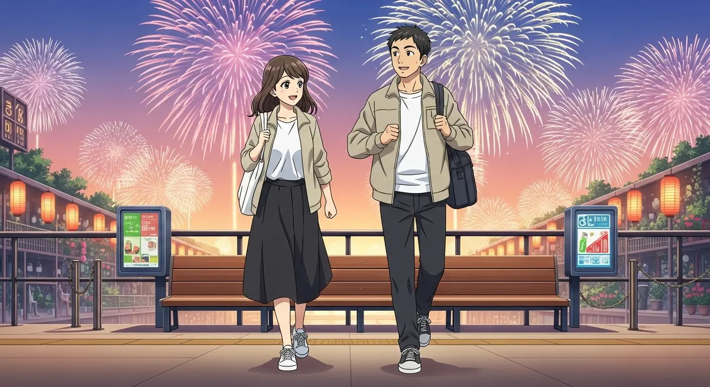 花火大会デートで快適な靴を履くカップル