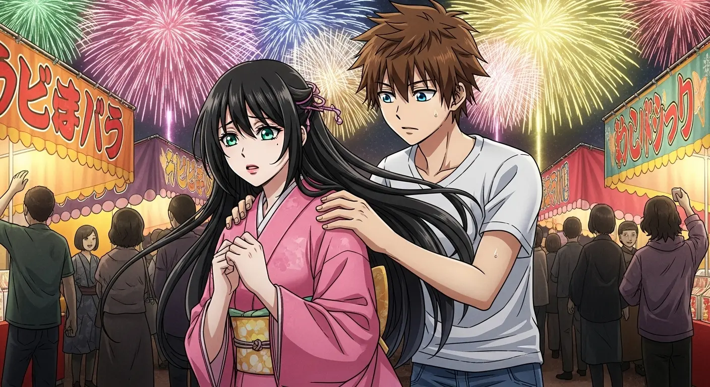 花火大会デートで気遣う男性