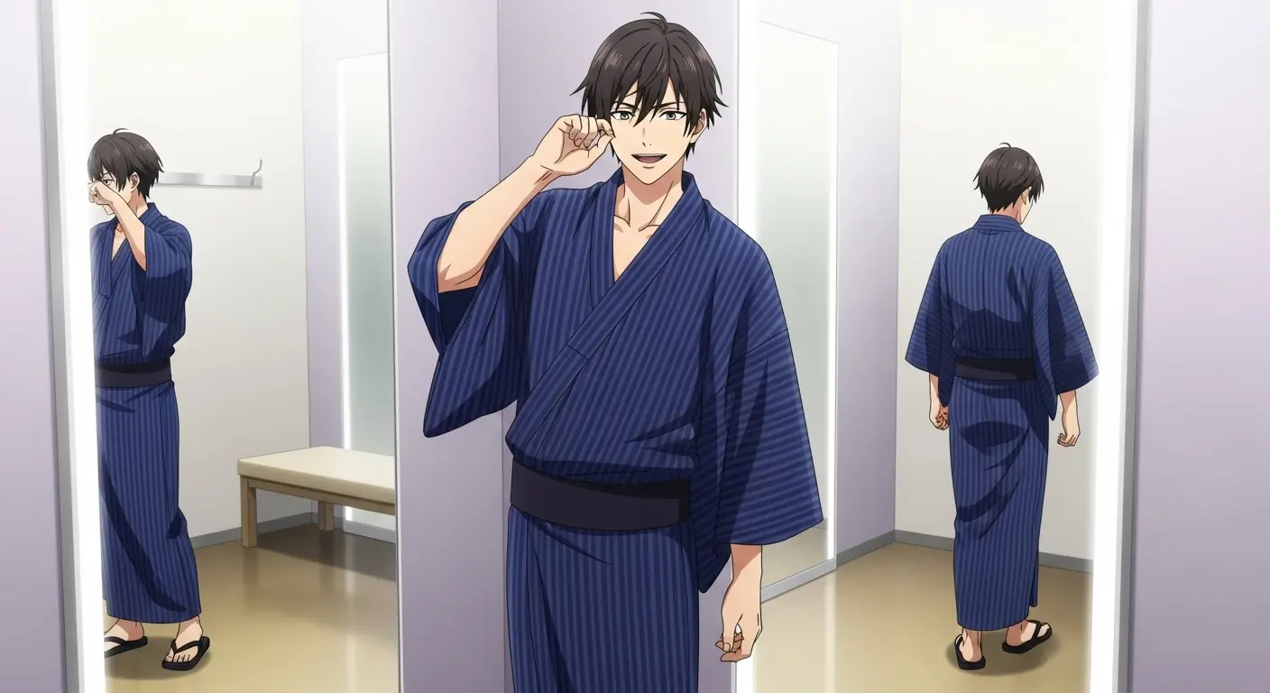 グレーの甚平を着た男性