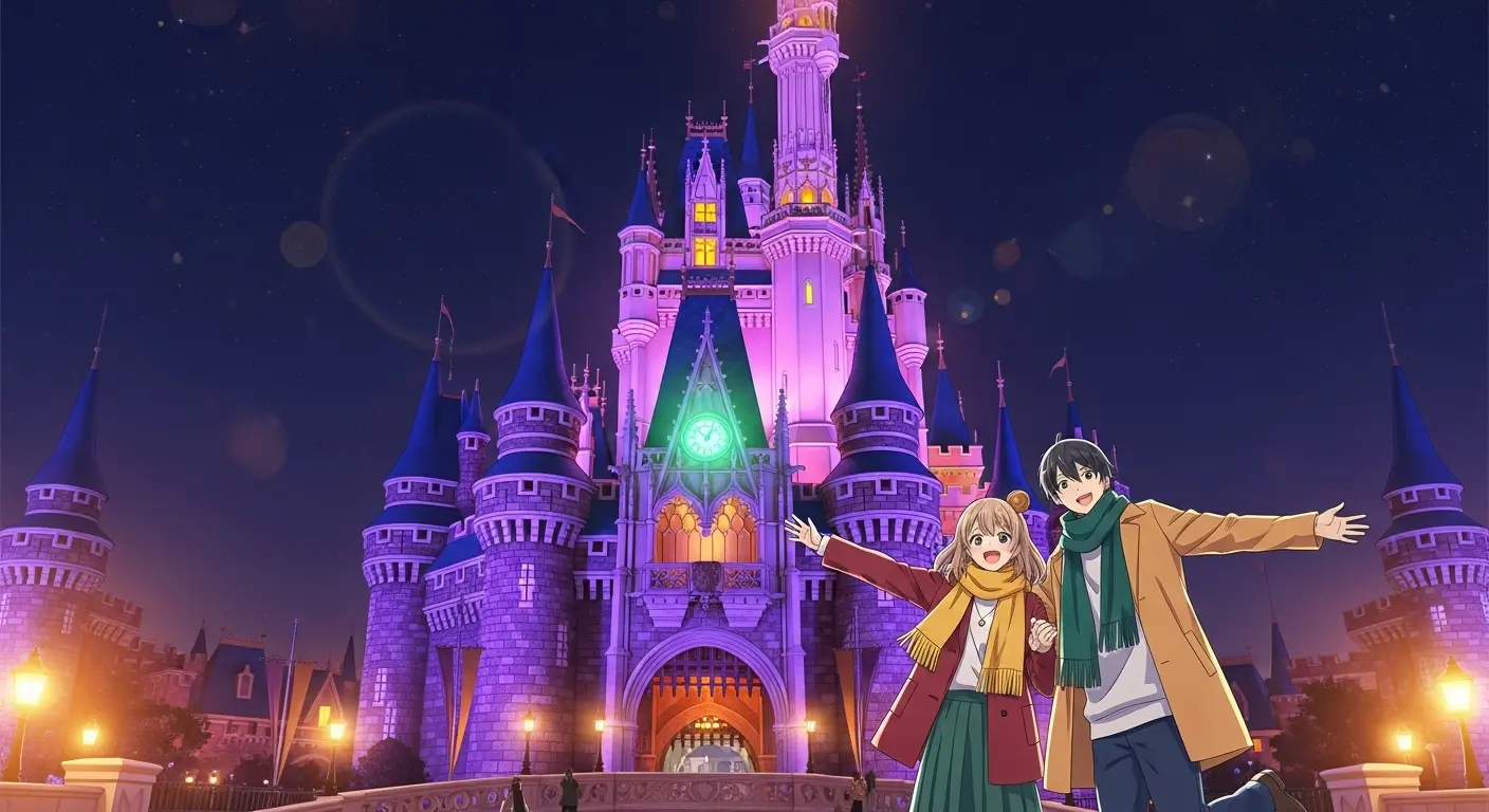 秋のディズニーランドを楽しむカップルの服装