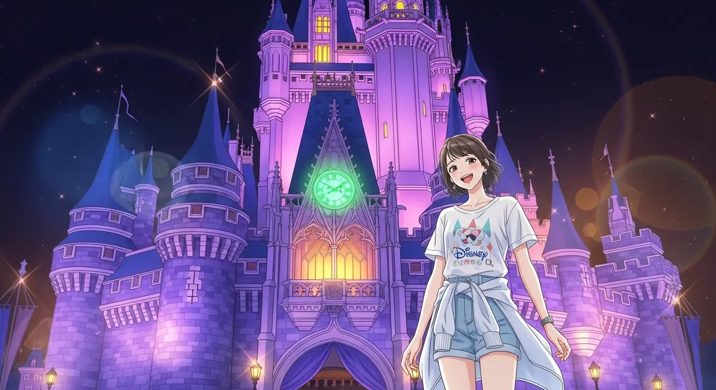 9月のディズニーにおすすめの服装(半袖Tシャツとデニムショートパンツ)