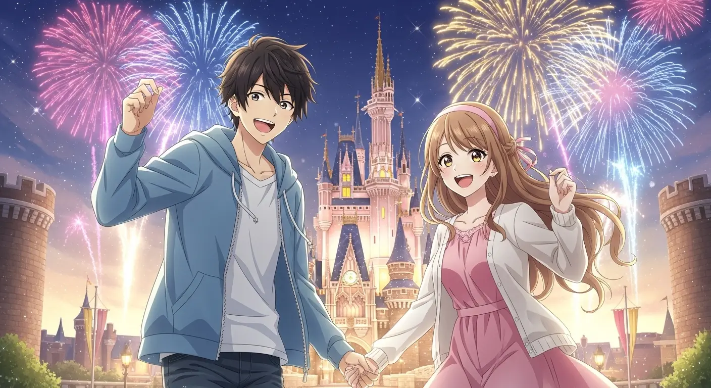 東京ディズニーランドでカウントダウンを楽しむカップル
