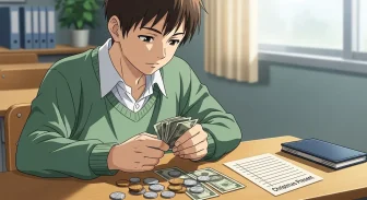 予算を計算する男子中学生