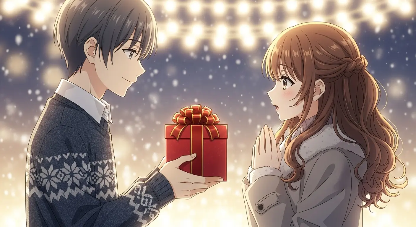中学生の彼女にクリスマスプレゼントを贈る男の子