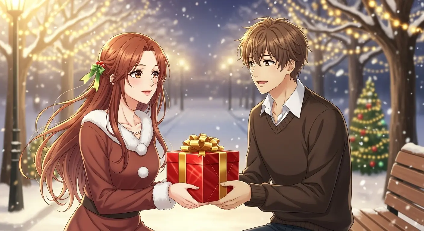 クリスマスのプレゼントを交換して笑顔の高校生男子