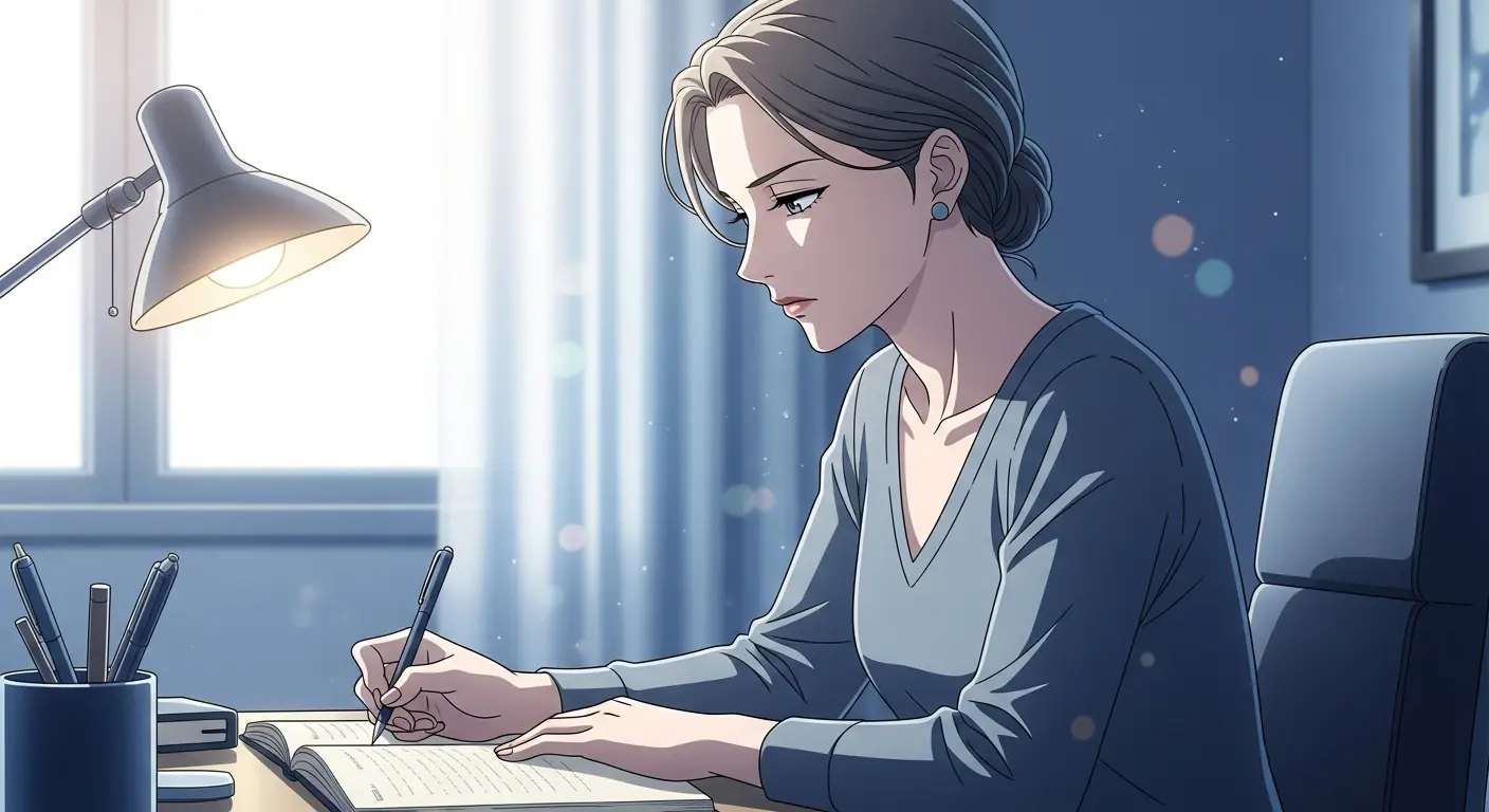 日記に気持ちを書き出す女性