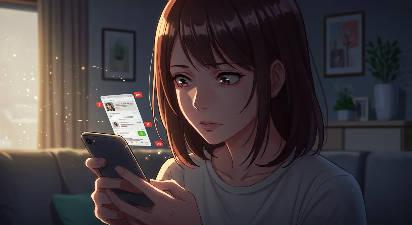 彼氏の浮気を疑いスマートフォンを確認する女性