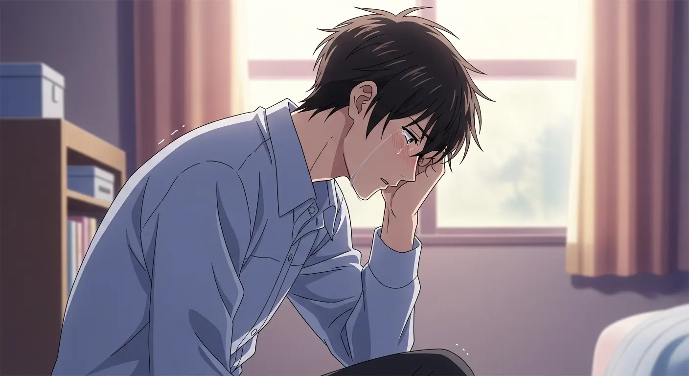 俯いて考え込む男性のイラスト
