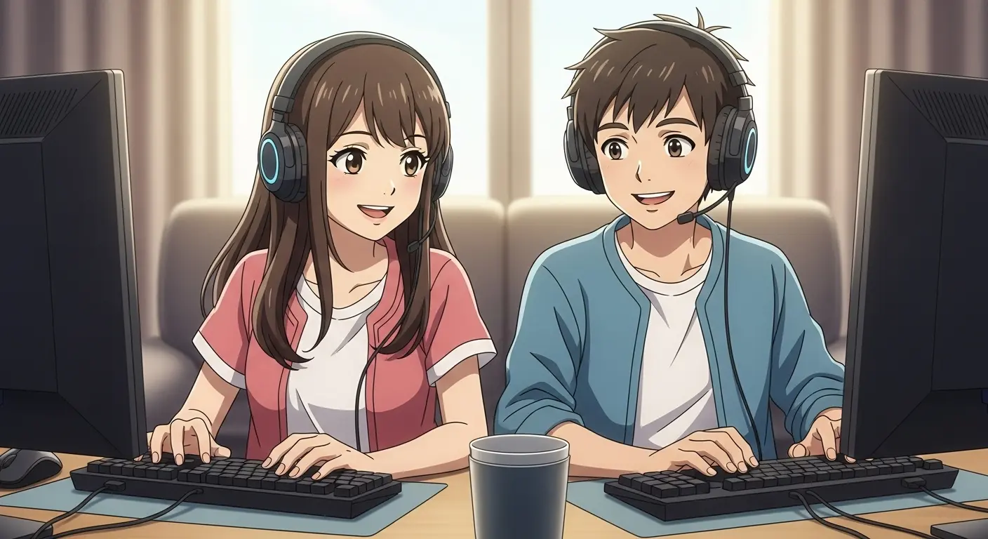 オンラインゲームをする中学生のカップル