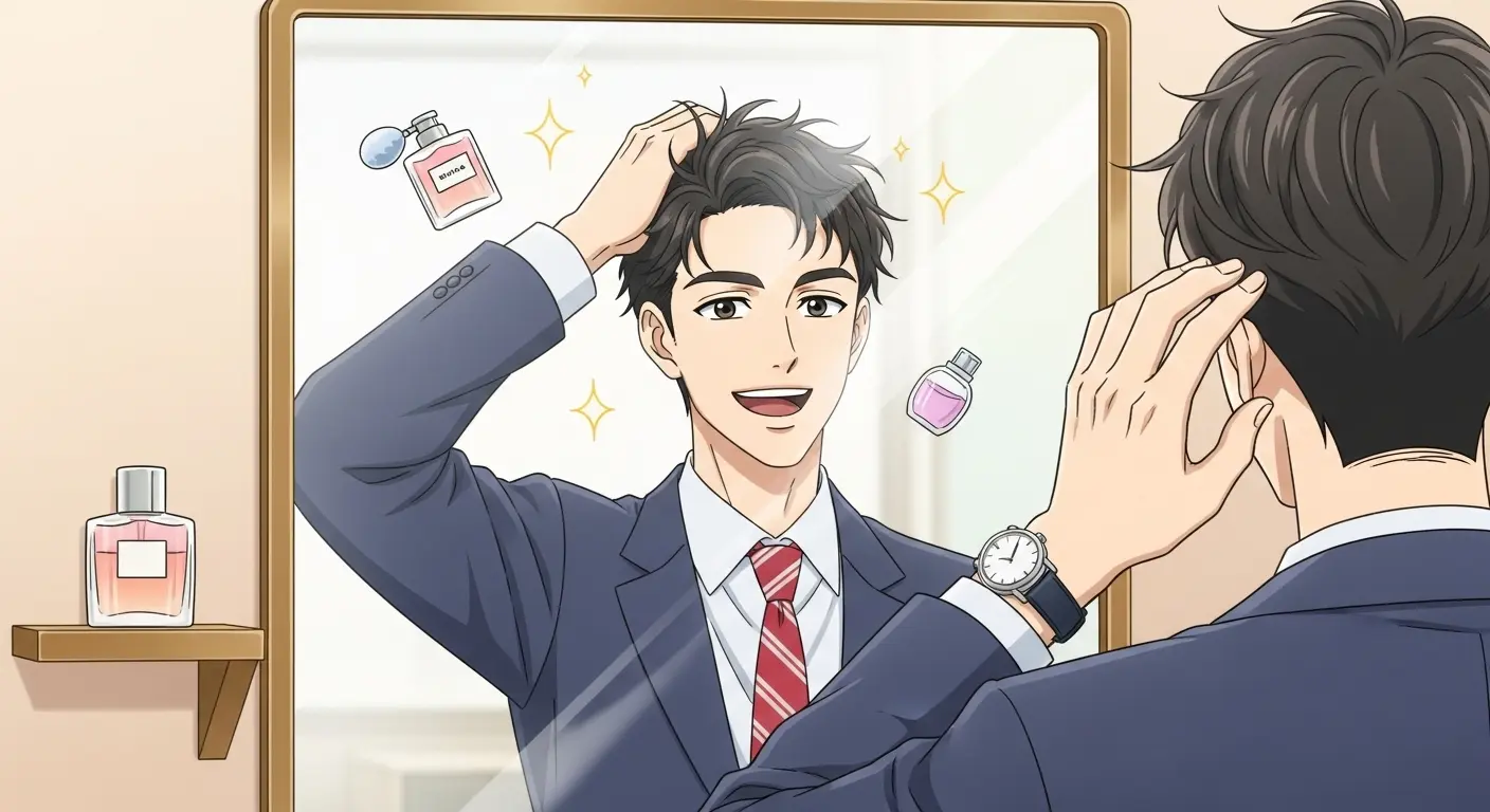 デートのために身だしなみを整える男性。