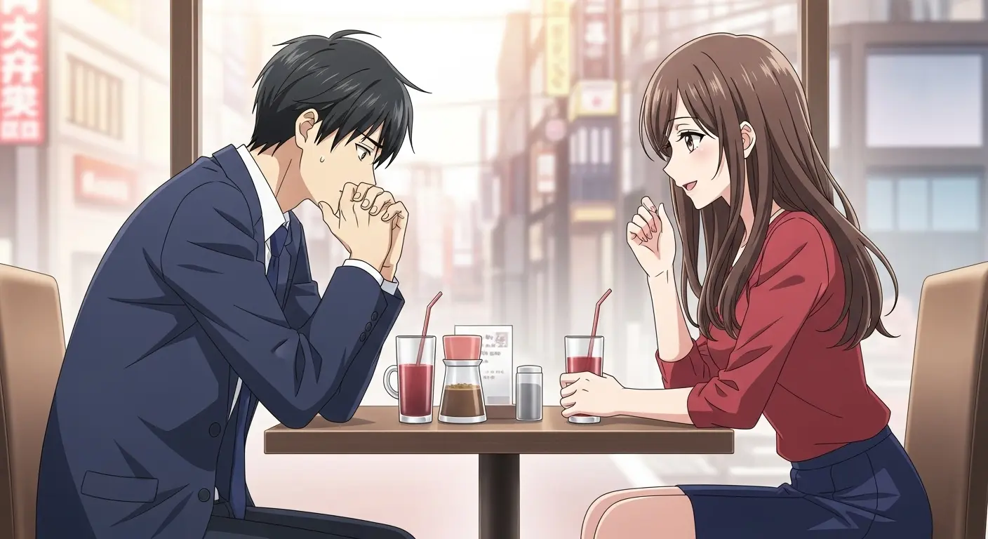 緊張して話せない男性に優しく接する女性