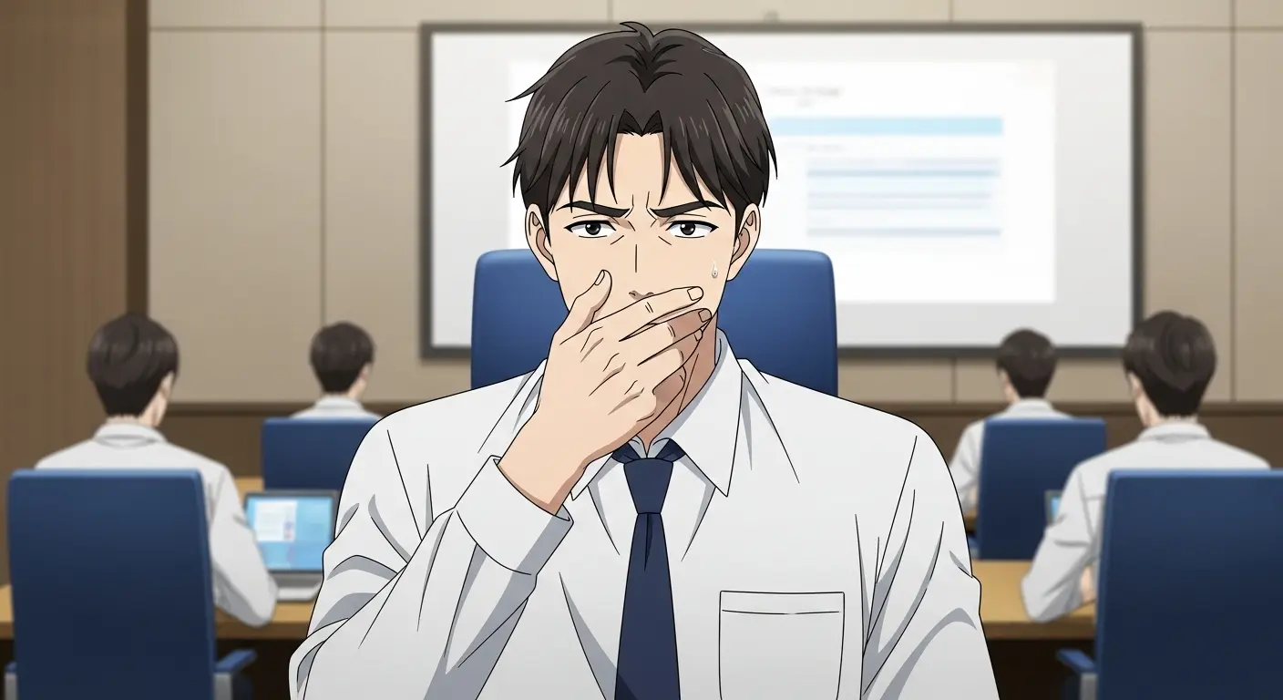 口元を触る男性