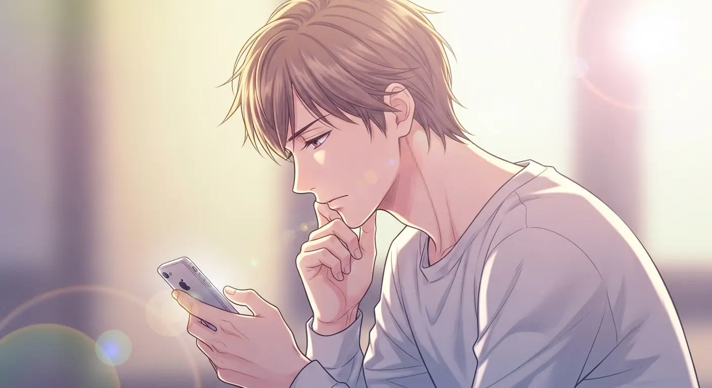 メッセージを送るのをためらう男性