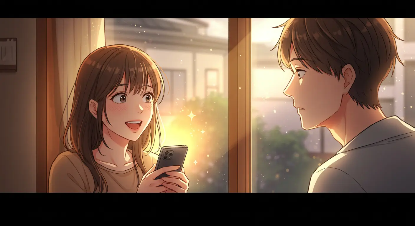 偶然の再会を喜ぶ男女のイラスト