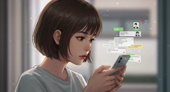 元彼からの連絡を見て複雑な表情を浮かべる女性
