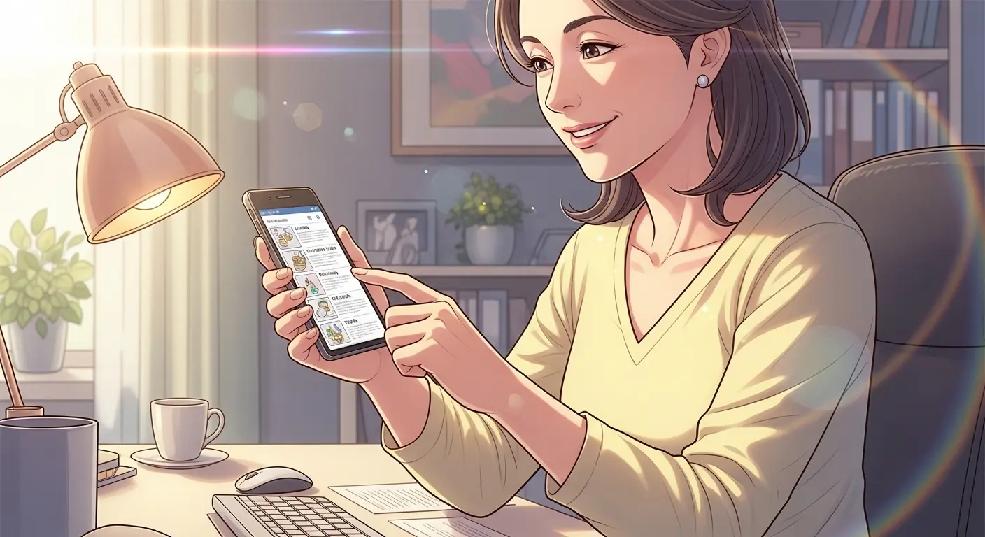 40代の女性がスマートフォンで習い事を探している様子