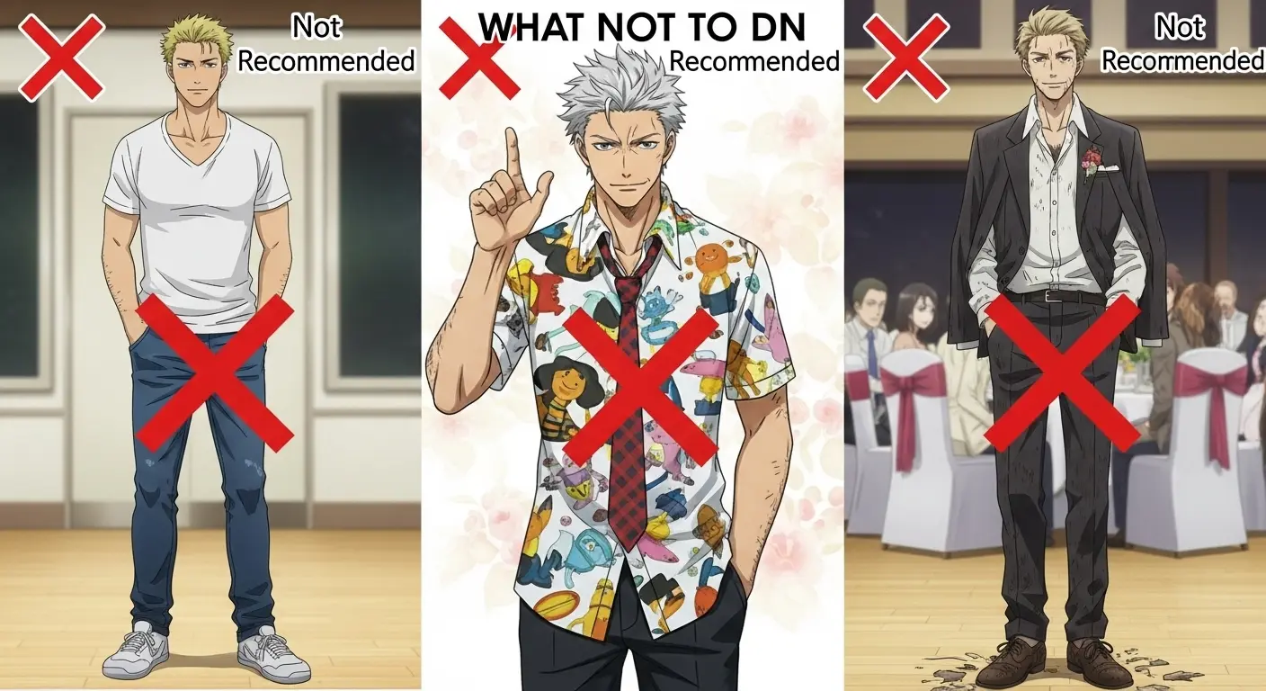 結婚式二次会で避けるべき男性のNG服装例