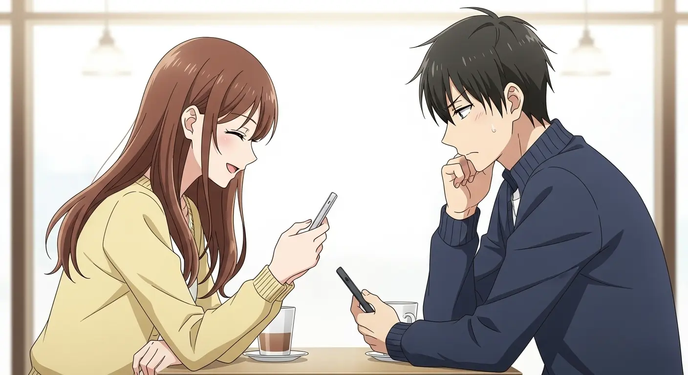 彼氏が彼女のスマホを見て嫉妬しているカップル