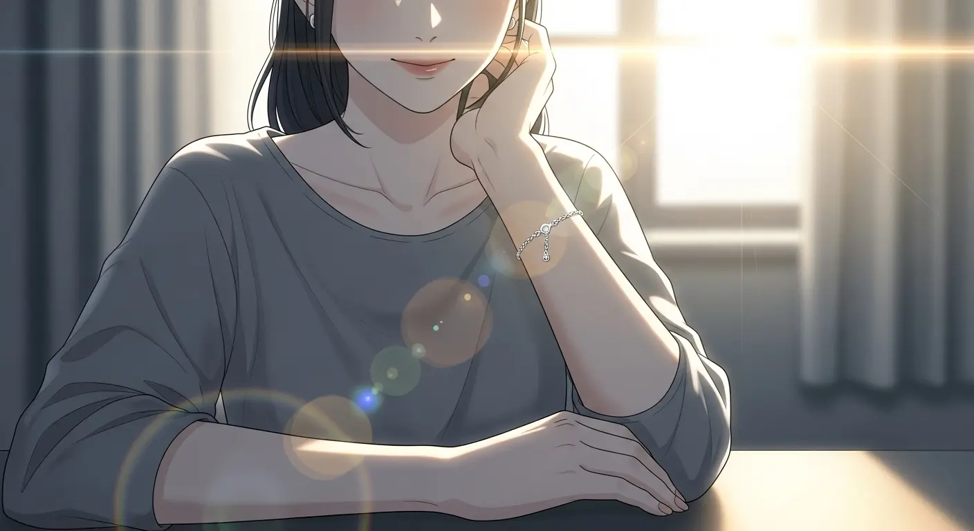 左手にブレスレットを着ける女性