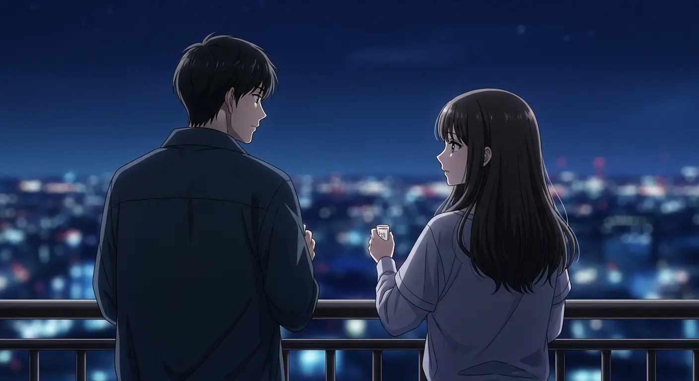夜景を前に語り合う男女の友人関係