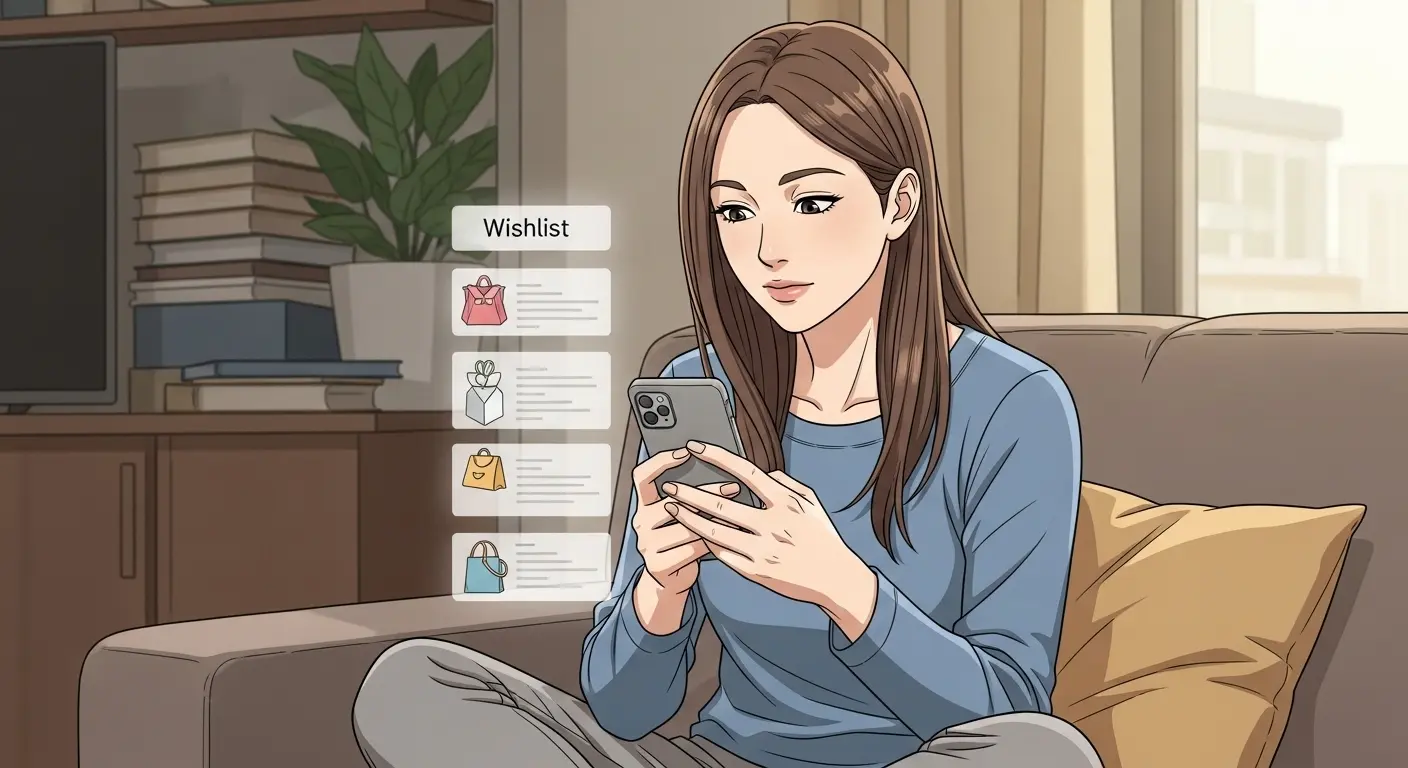 欲しいものをリストアップしている女性