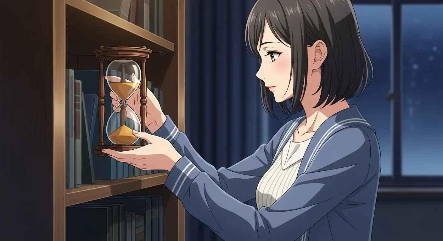 丁寧に砂時計を扱う女性