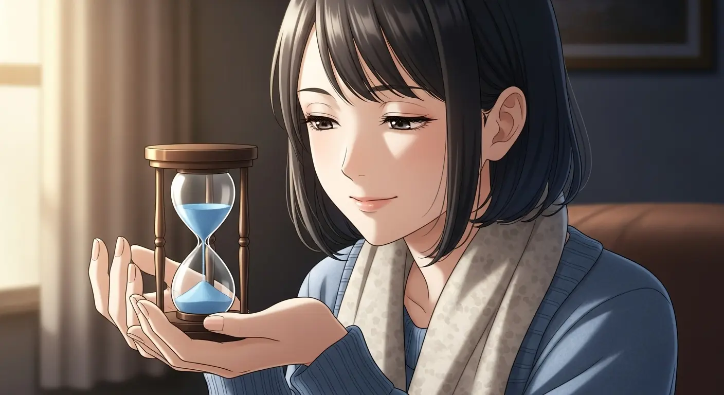 砂時計を眺める女性