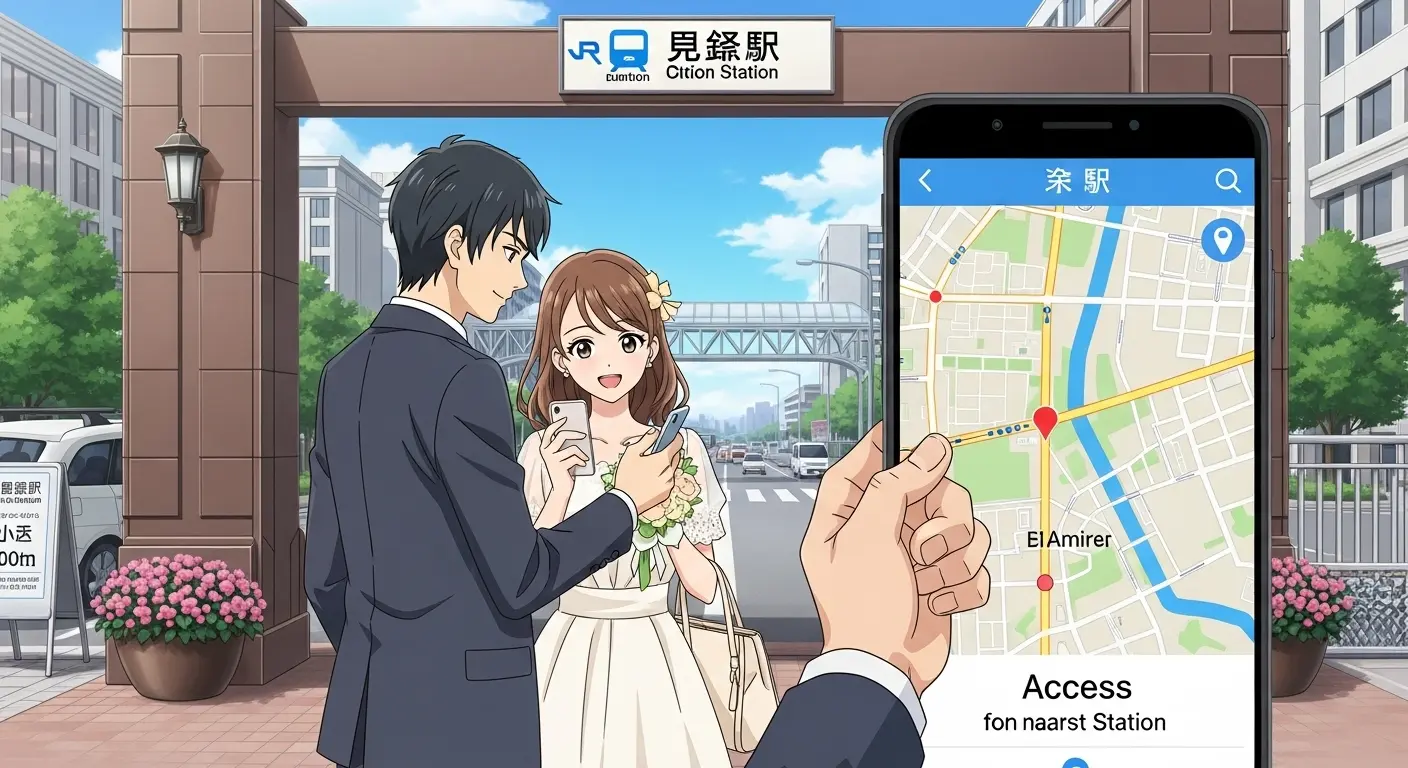 結婚式場のアクセスを確認するカップル