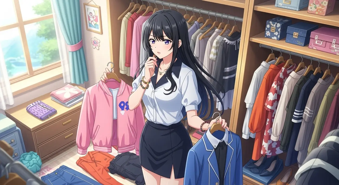 水族館デートの服装を選ぶ女性