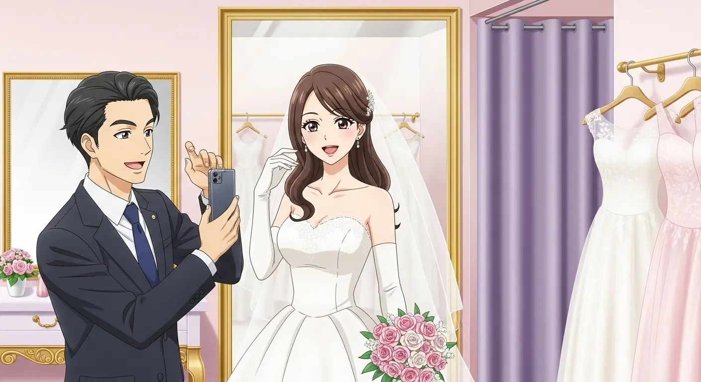 ドレス試着を楽しむ女性