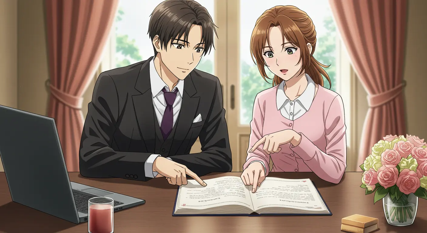 結婚式の契約書を徹底確認するカップル