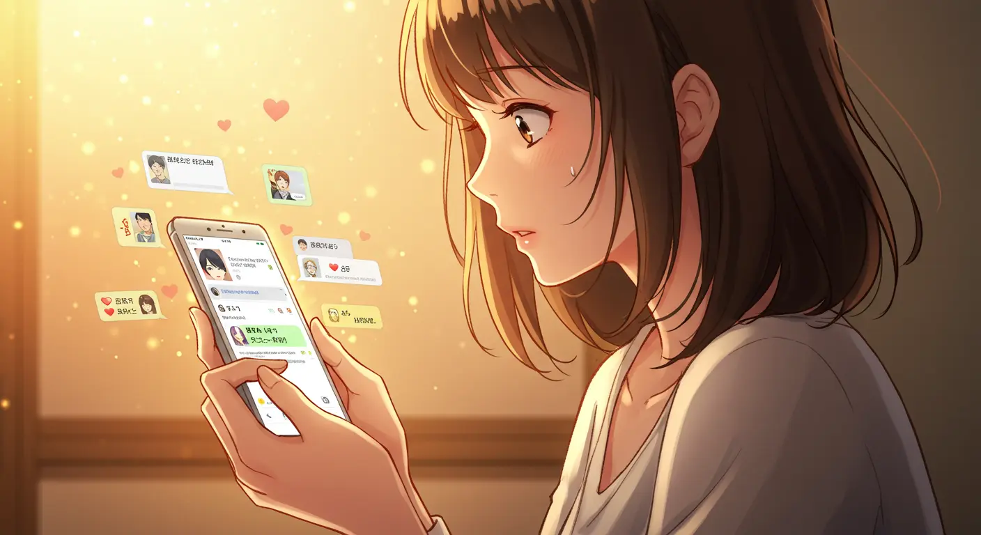 LINEの脈ありサインを読み解こうとする女性