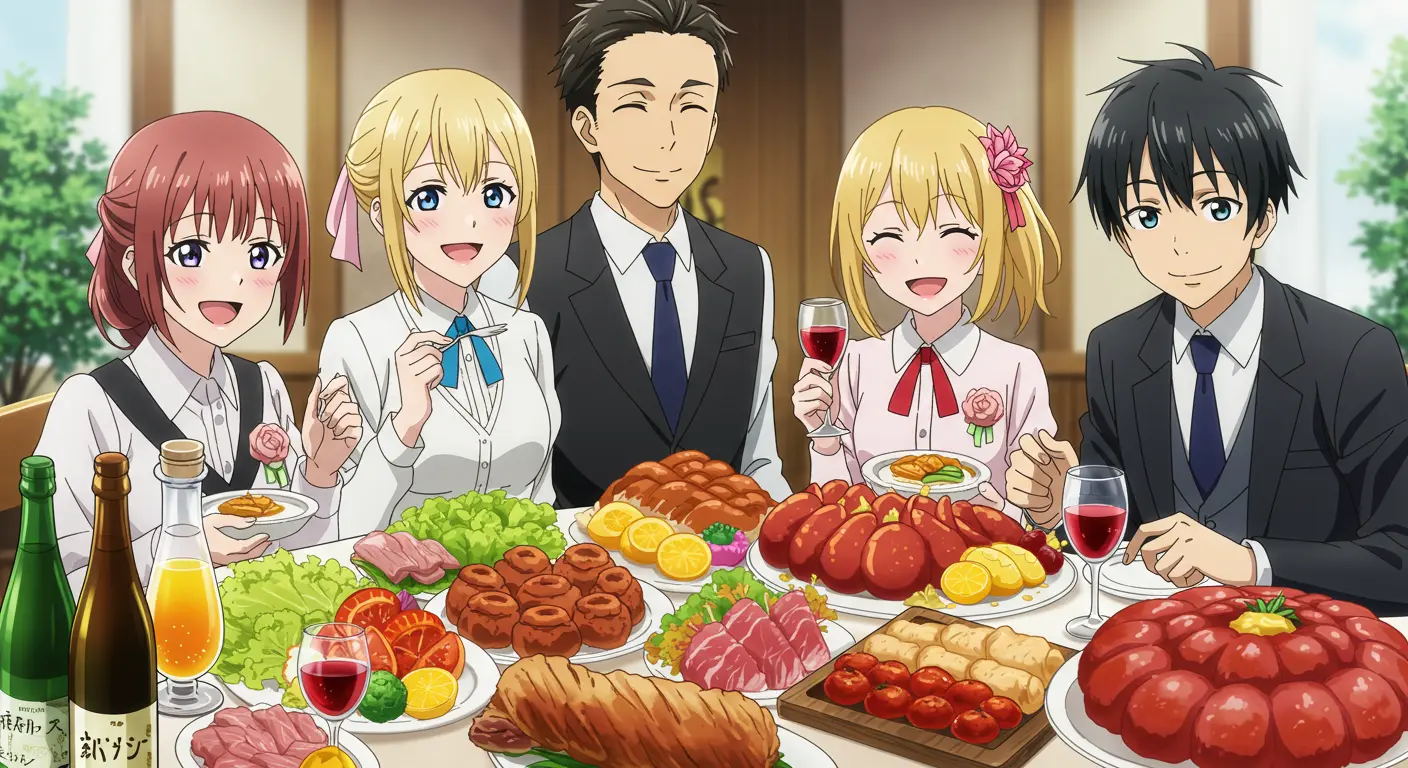 結婚式の料理を楽しむゲスト
