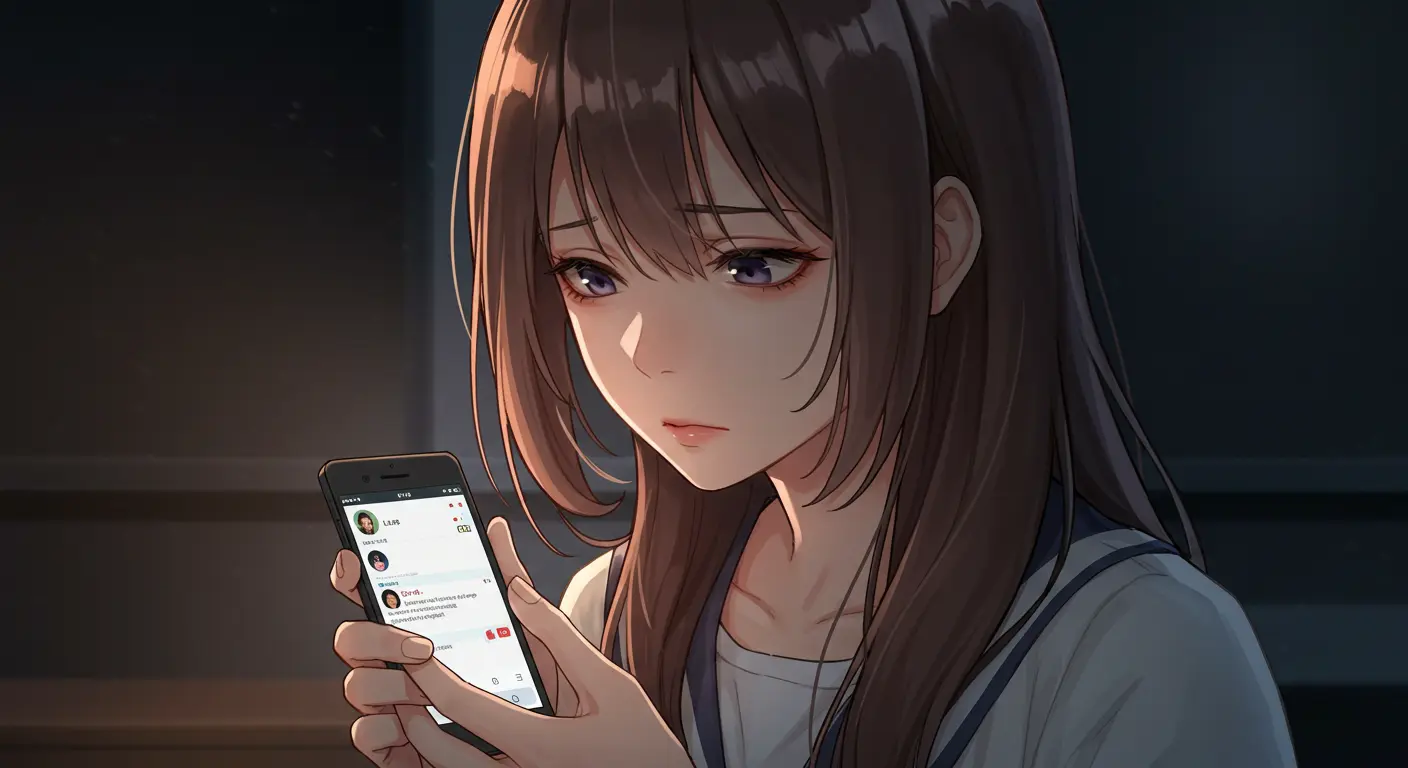 彼氏からのLINEが減って寂しそうにスマートフォンを見る女性