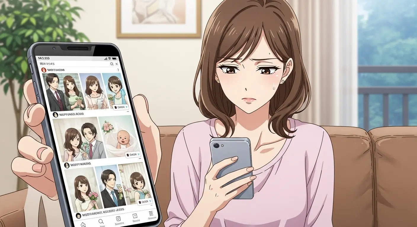 結婚の焦りを感じSNSを見る女性