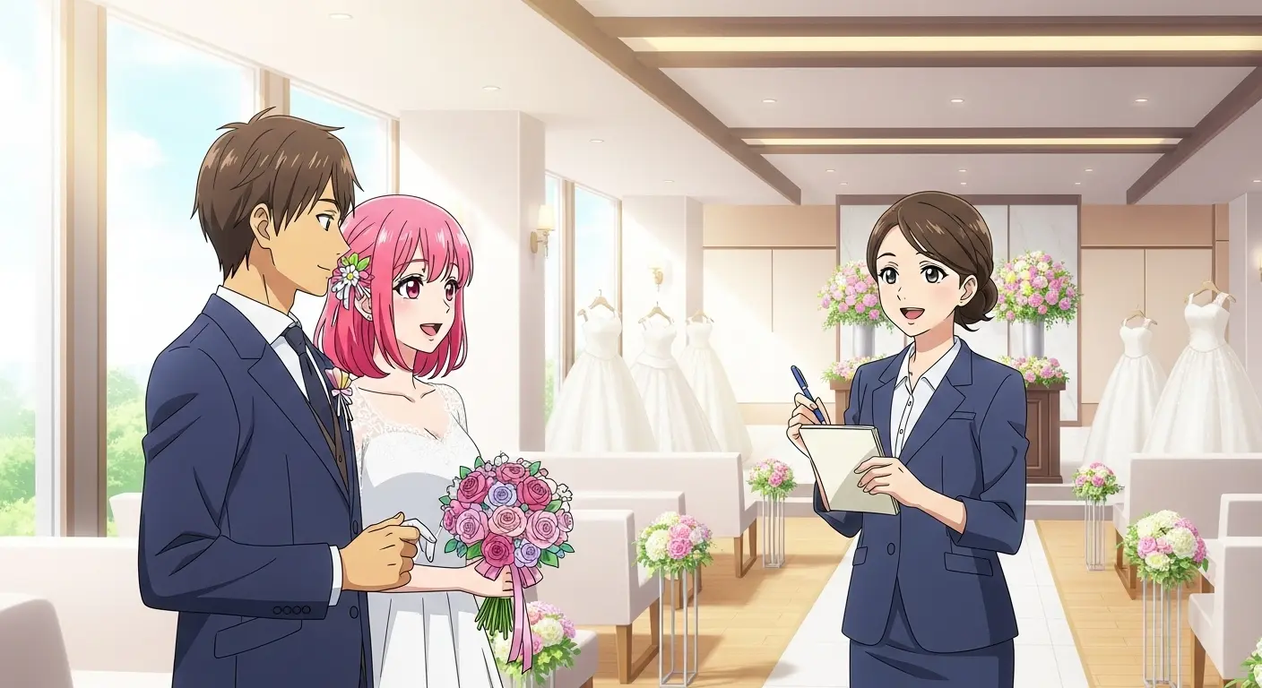 結婚準備でプロのプランナーに相談するカップル