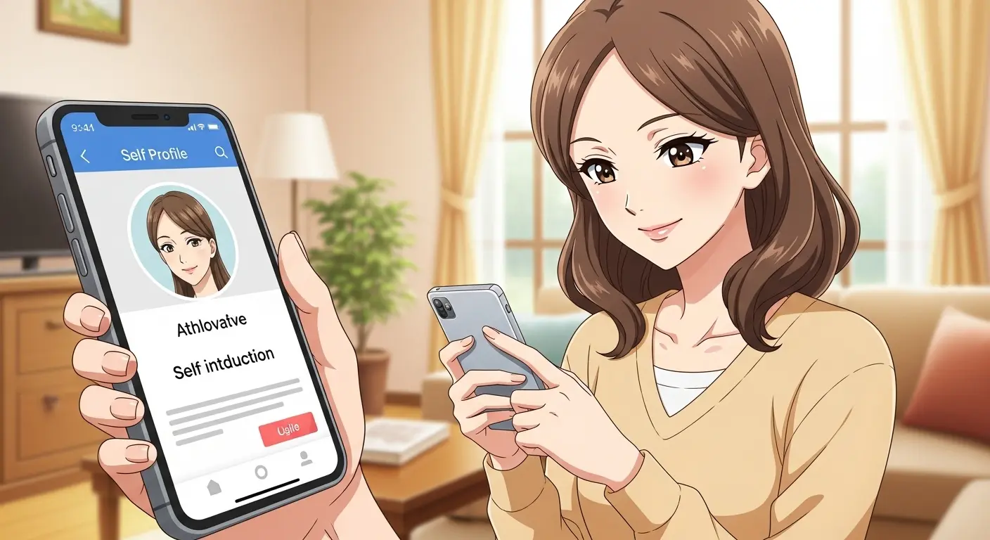  婚活アプリでプロフィール作成をする女性