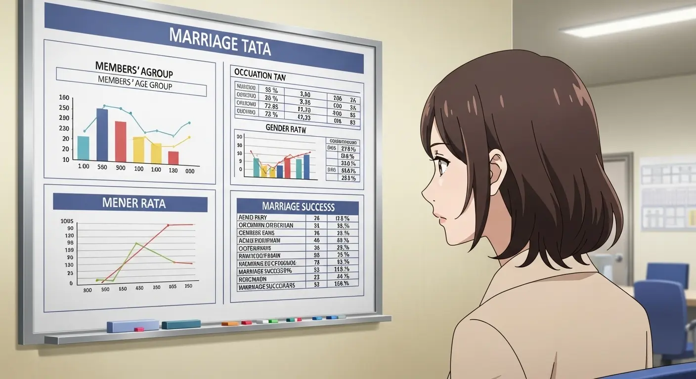 結婚相談所の会員データを確認する女性
