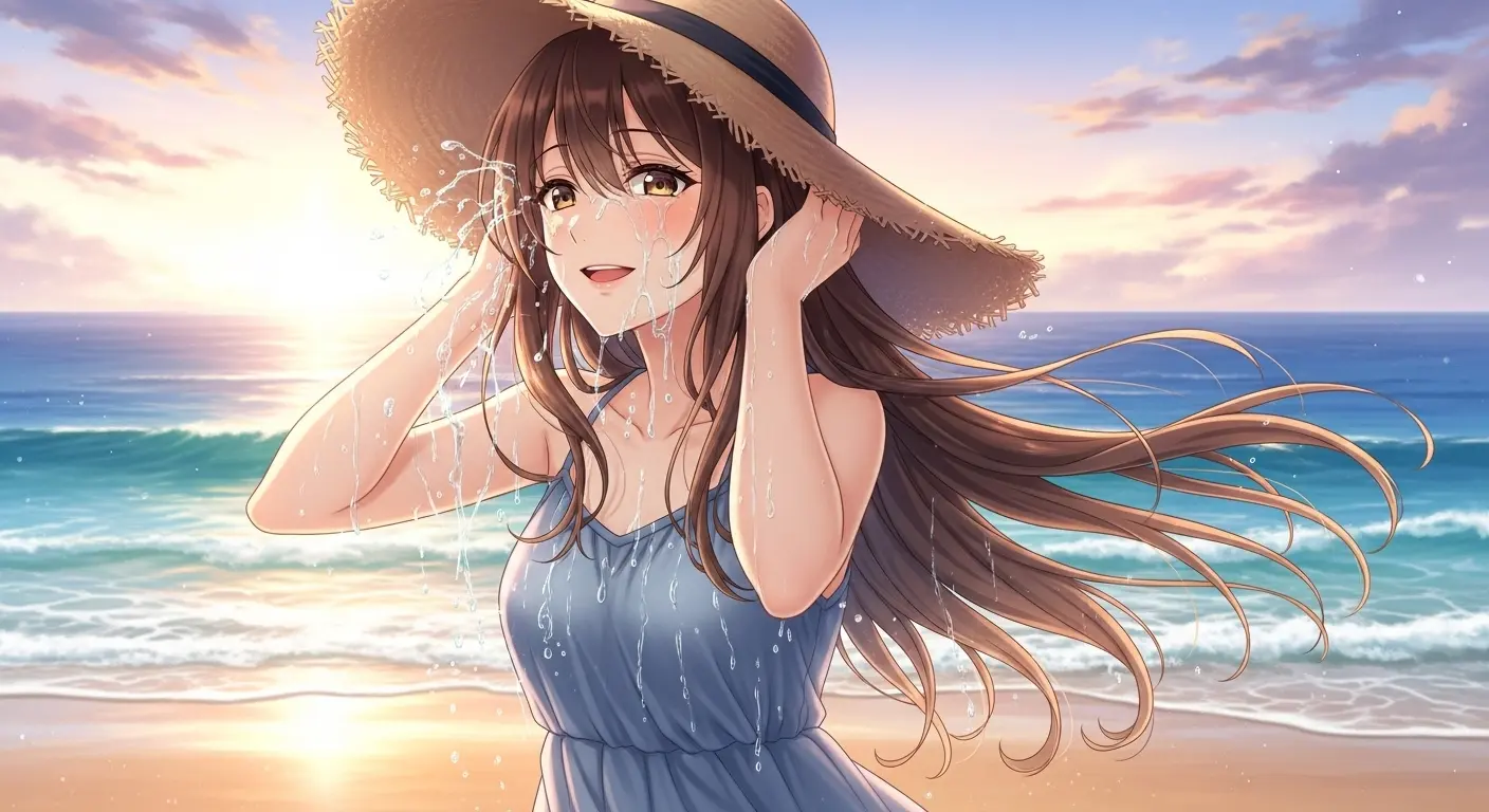 婚活疲れを海辺でリフレッシュする女性