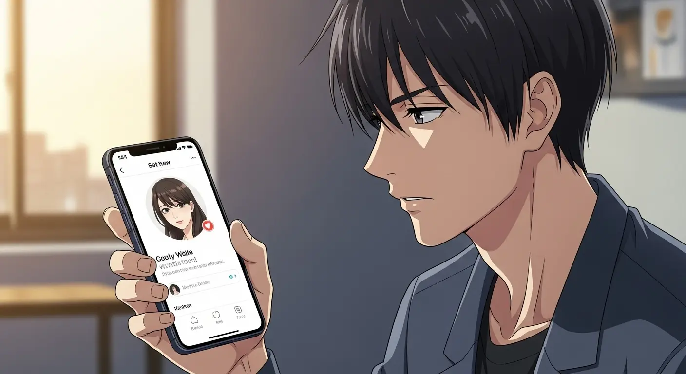 プロフィールを読み込み、共通の話題を探す男性。