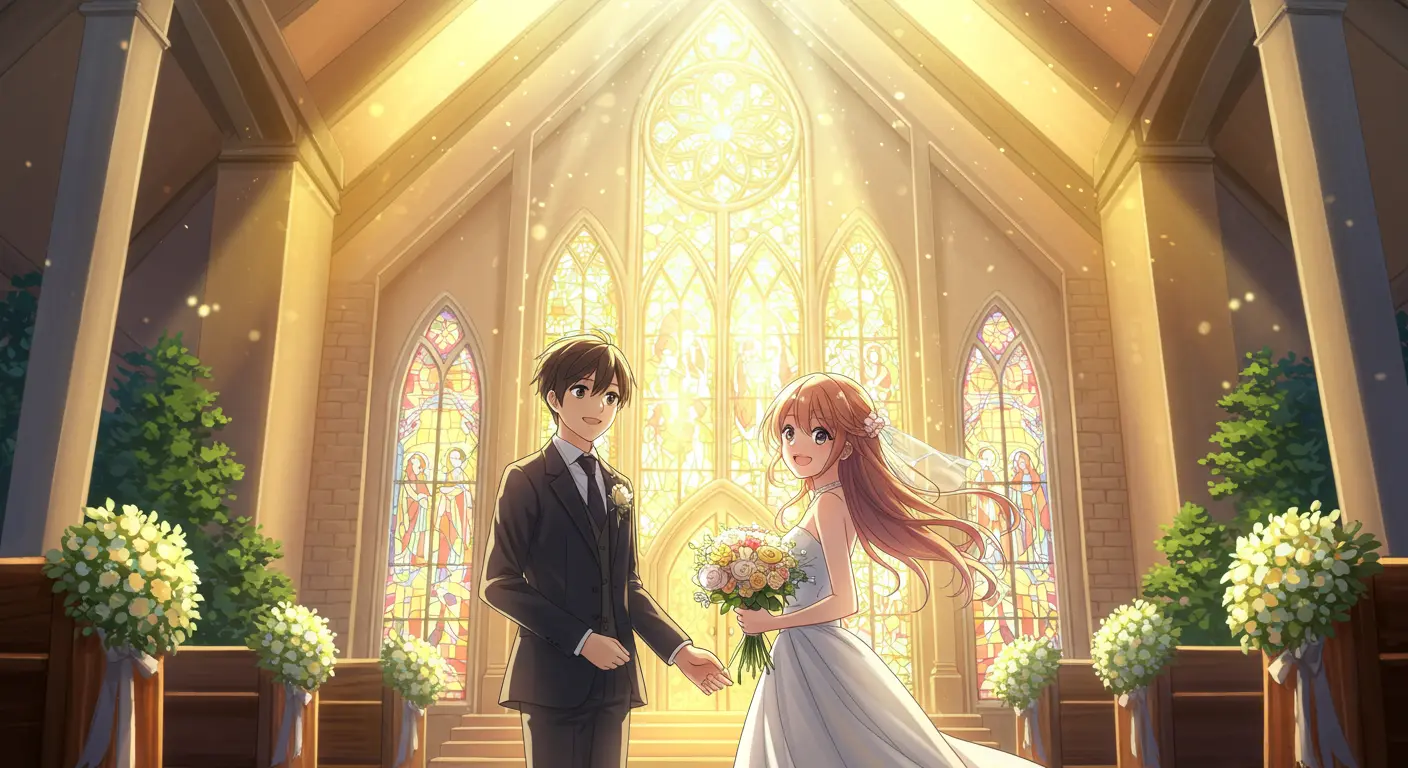 理想の結婚式場で幸せそうなカップル